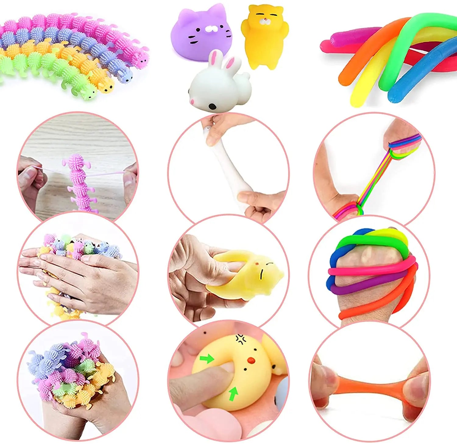 Paquete de 6 juguetes sensoriales de cuerda elástica, resistencia al apretar, fortalece los brazos, fideos, juguetes para aliviar el estrés para niños y adultos