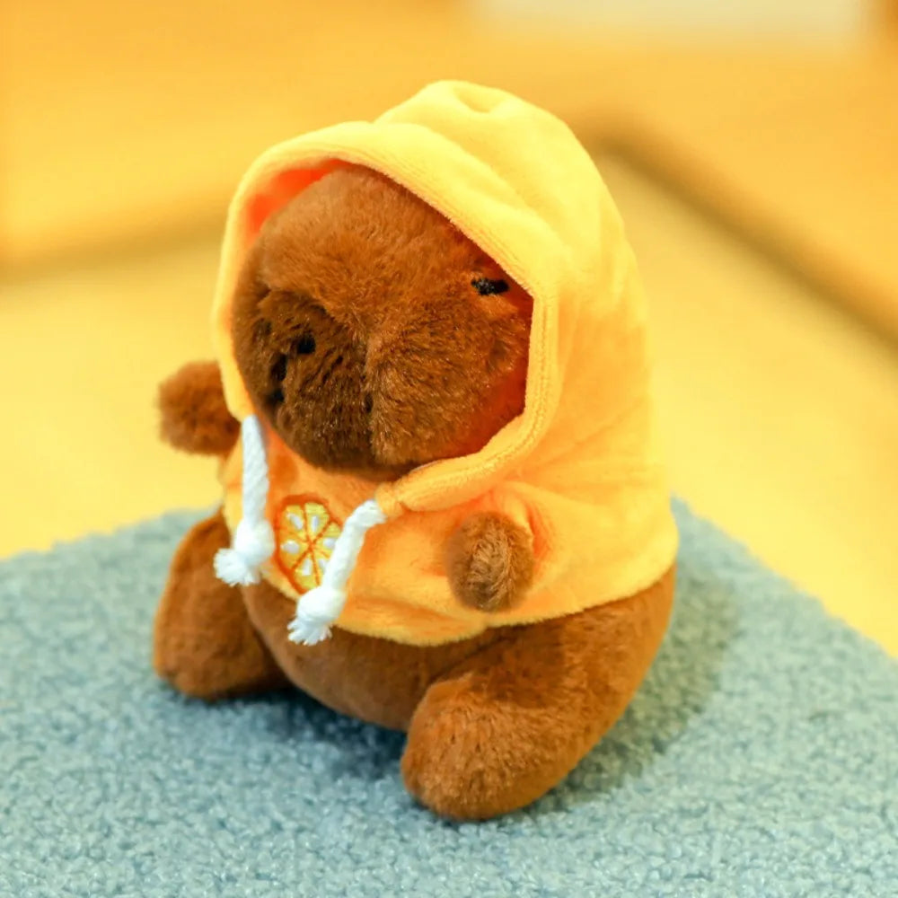 Lindo juguete de peluche de capibara de tamaño pequeño con alas Sudadera con capucha simulación muñeco de capibara juguete esponjoso regalos de cumpleaños
