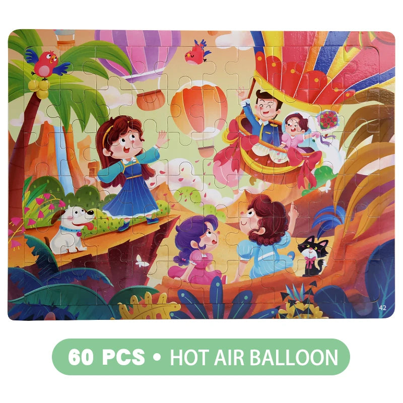 Rompecabezas de madera de 60 uds., rompecabezas 3D de colores, personajes de dibujos animados, animales, aprendizaje educativo temprano, pensamiento lógico, rompecabezas de enfoque, juguetes de regalo