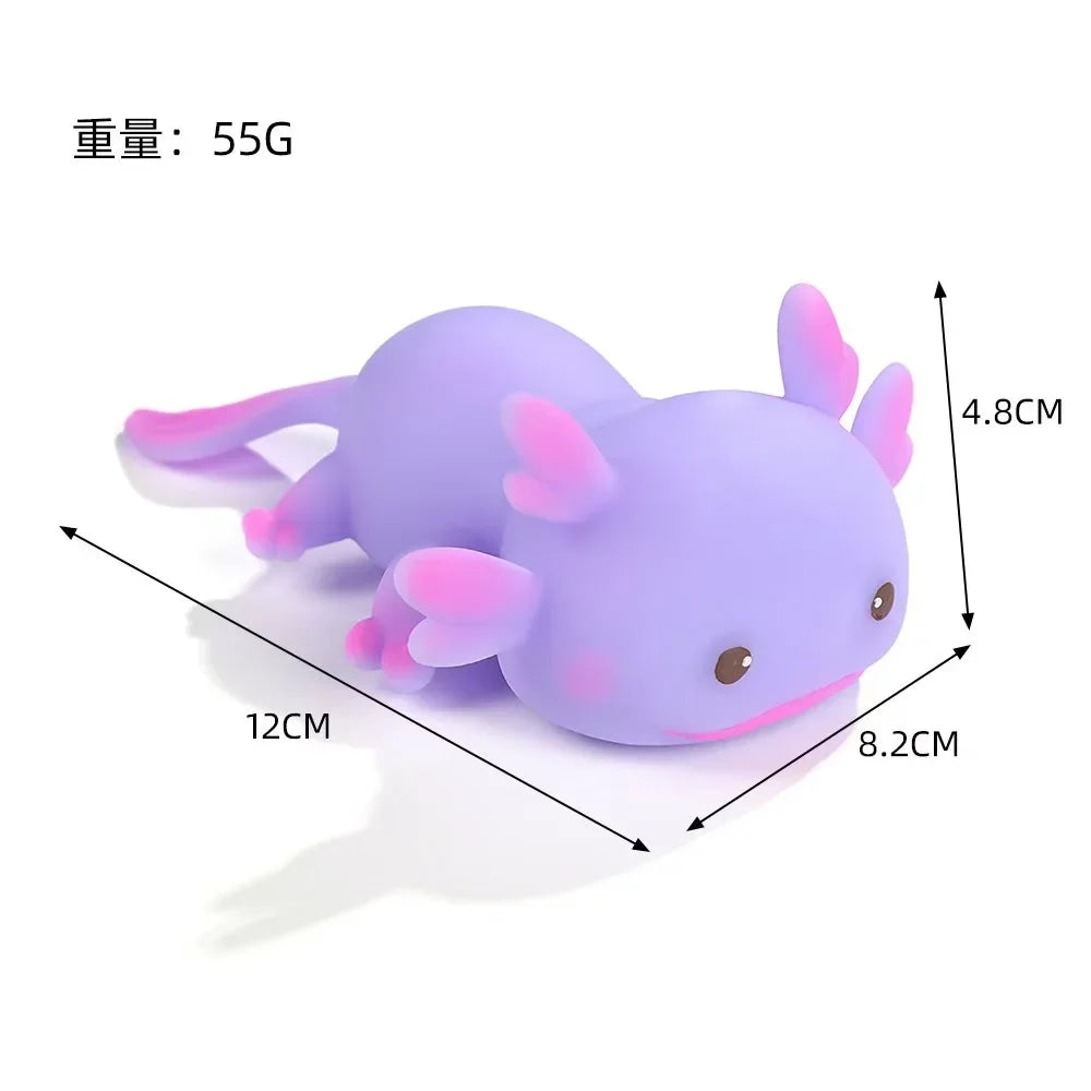 Lindos juguetes para apretar Axolotl, peces de dibujos animados, relajación, antiestrés, juguetes blandos, alivio del estrés, juguetes elásticos de rebote lento para niños adultos