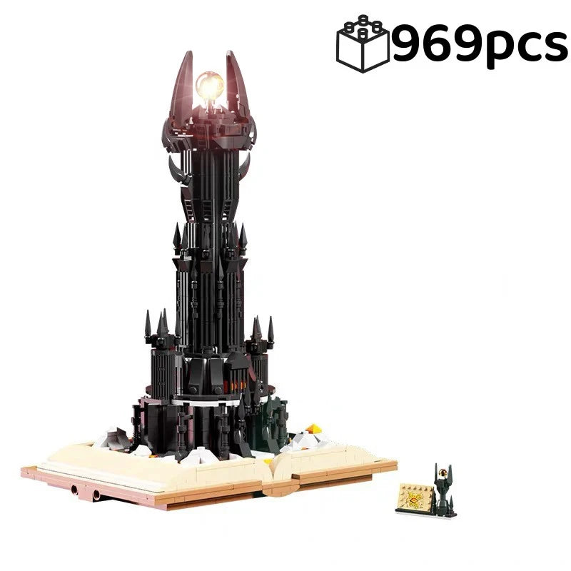 Bloques de construcción de libros mágicos de torre negra, modelo de Castillo mágico oscuro, ladrillos de montaje con luces, juguetes para niños, regalos de navidad, 966 Uds.