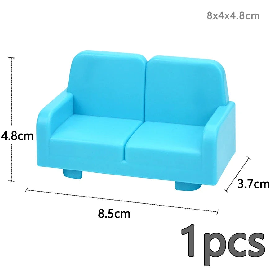 Duploes-figuras de partículas grandes, juguetes de ladrillo, bloques de construcción de gran tamaño, muebles de ciudad, escritorio, silla, cama, sofá, baño, cocina, casa