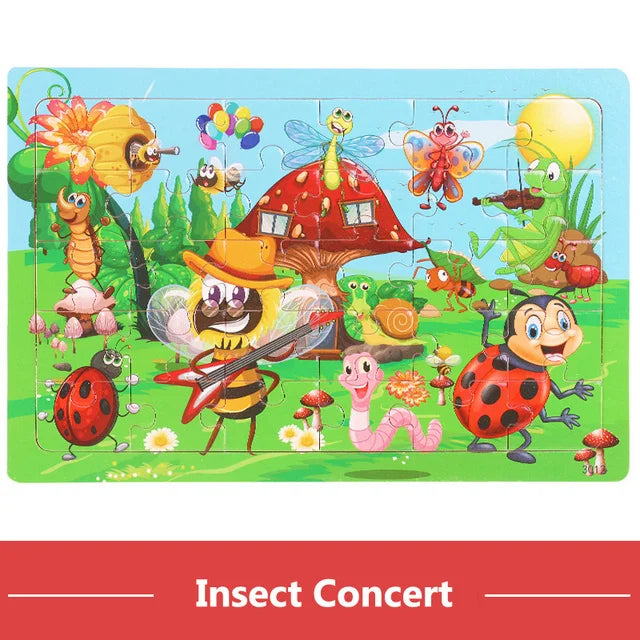 Rompecabezas 3D Montessori de 30 piezas económico, rompecabezas de madera con animales de dibujos animados, juego de mesa, juguetes educativos para niños, regalos