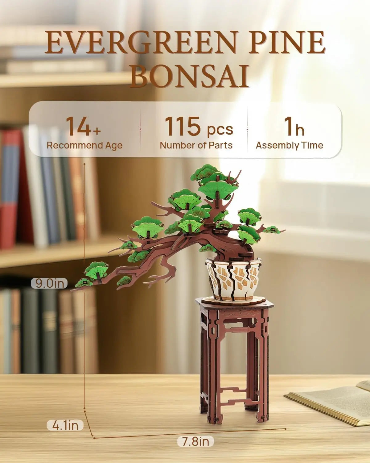 Robotime Rolife-rompecabezas de bonsái Sakura de madera 3D, fácil montaje, Kit de bonsái de pino verde, regalo de Navidad para decoración del hogar familiar