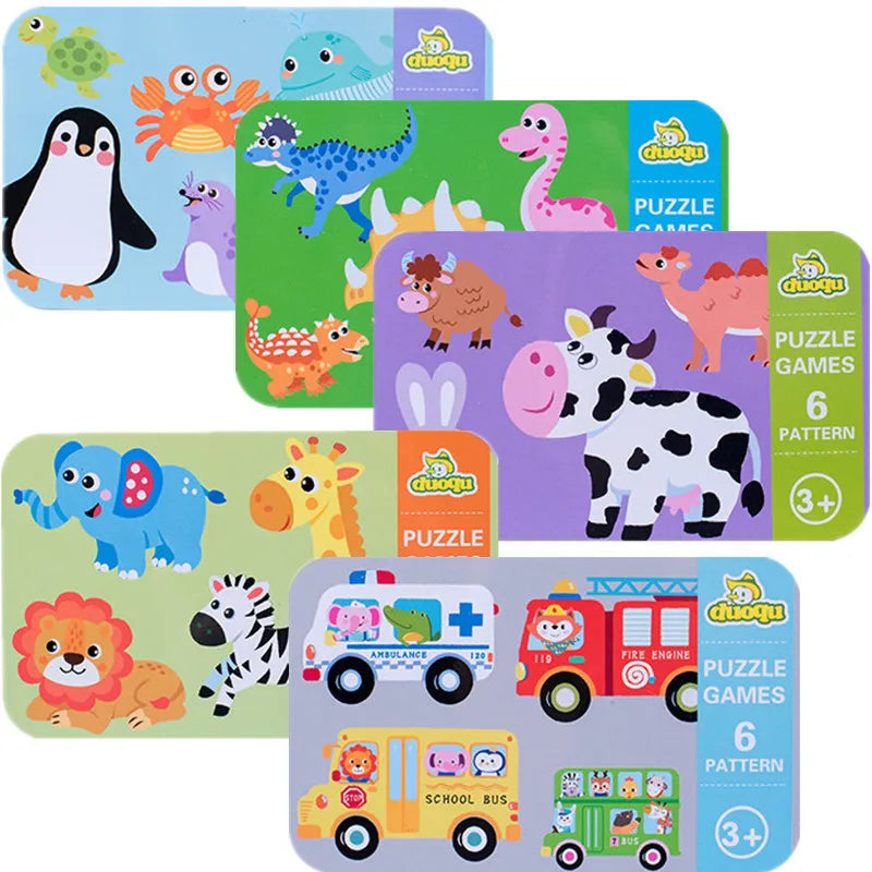 Rompecabezas de animales para niños pequeños de 1, 2, 3 años, niños y niñas, aprendizaje de animales, tarjeta de memoria, juego a juego, juguetes educativos para niños
