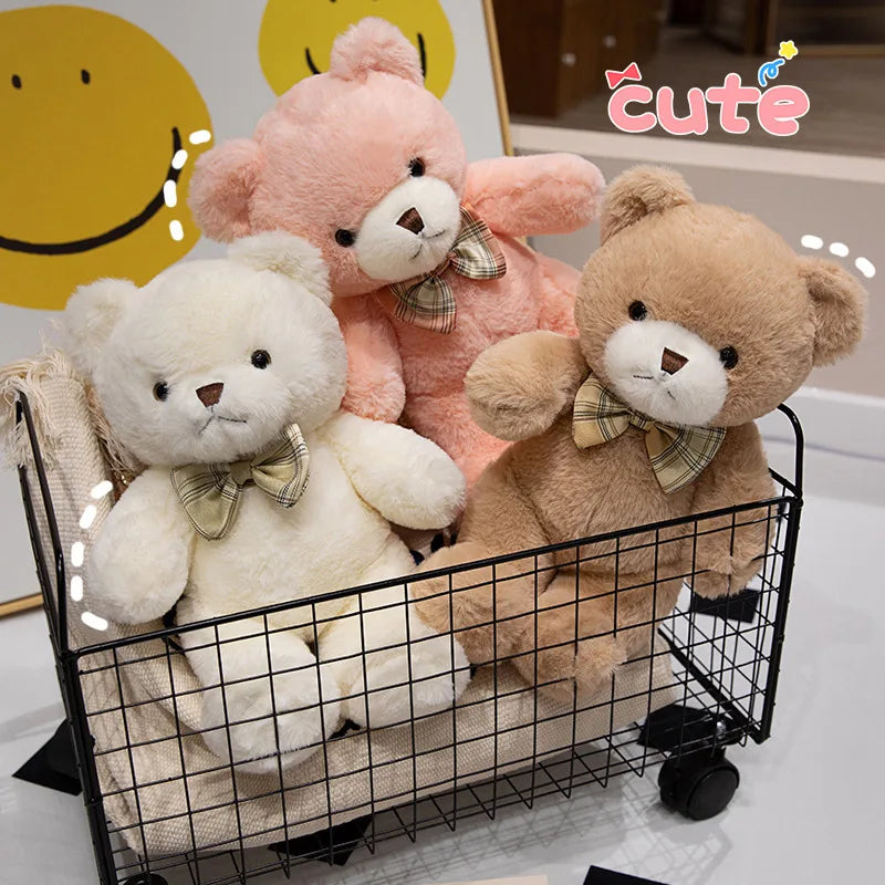30CM Kawaii colorido pajarita oso muñeca de peluche abrazo oso muñeca regalo de cumpleaños almohada oso de peluche hogar sala de estar dormitorio