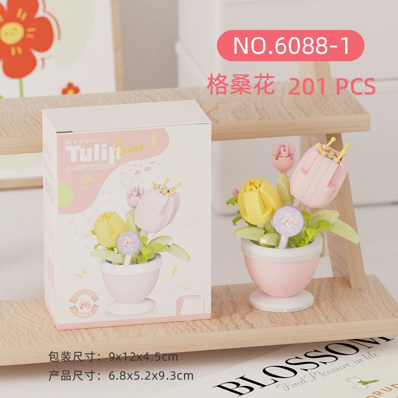 Ramo de flores para adultos, micropartículas de bloques de construcción, juguete para niños y niñas de 6 a 12 años, regalo de cumpleaños, Mini ladrillos de flores