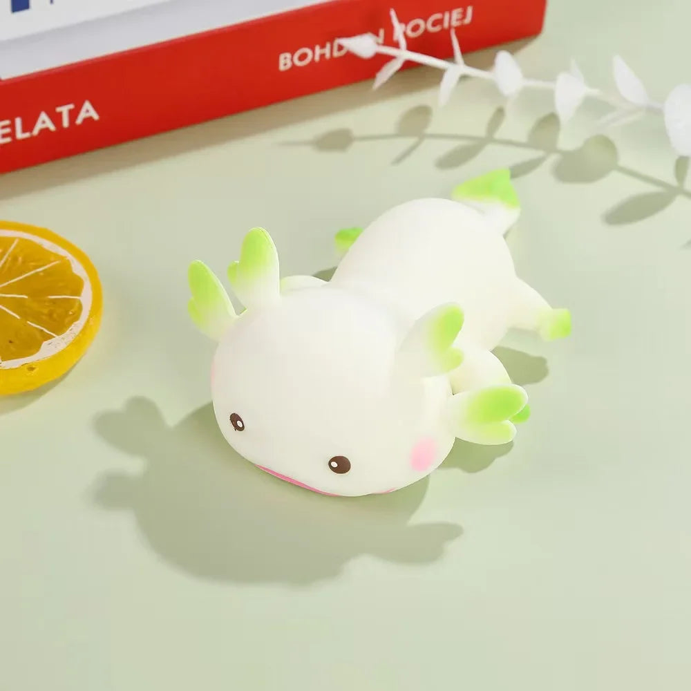 Lindos juguetes para apretar Axolotl, peces de dibujos animados, relajación, antiestrés, juguetes blandos, alivio del estrés, juguetes elásticos de rebote lento para niños adultos