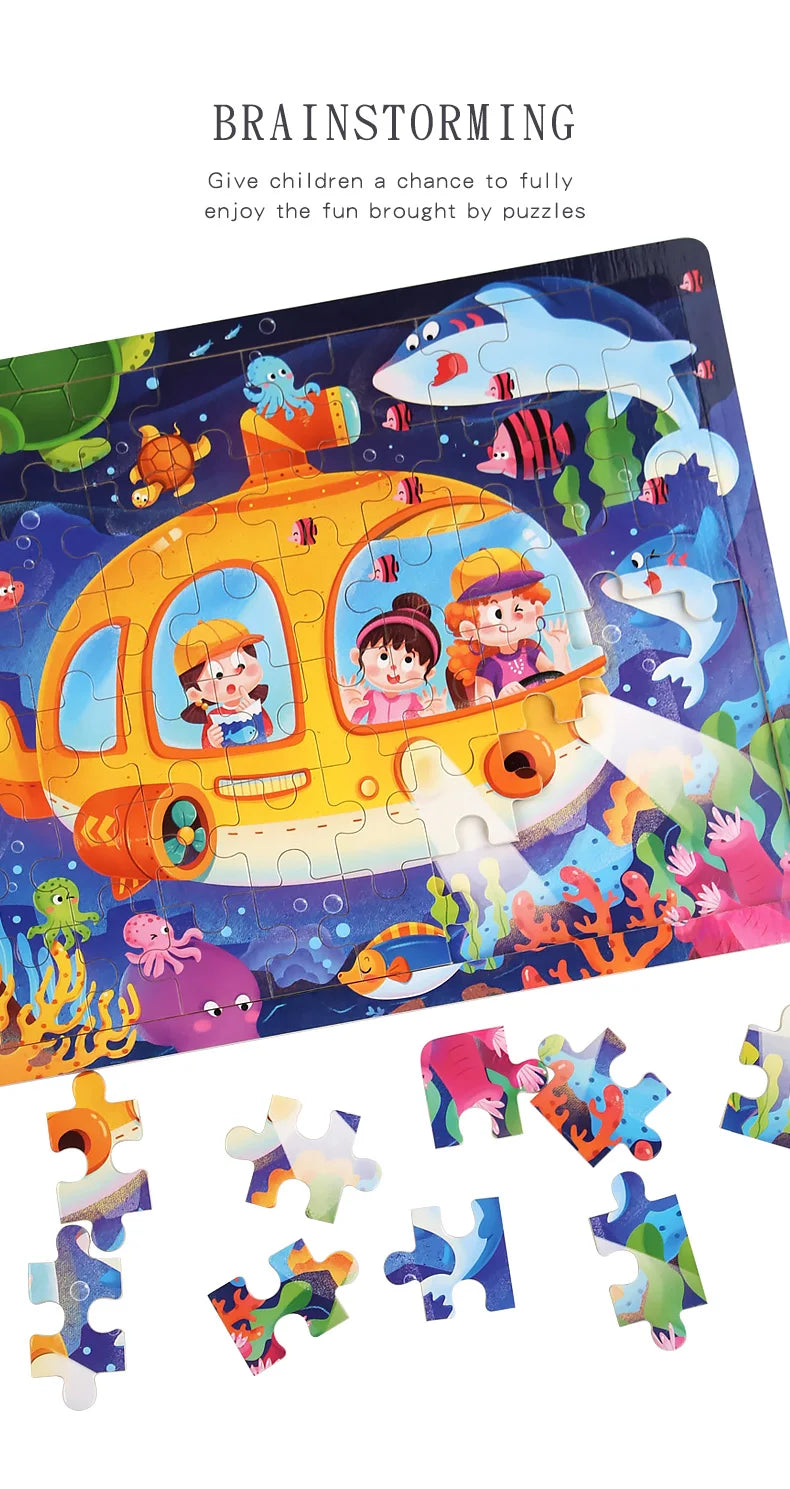 Rompecabezas de madera de 60 uds., rompecabezas 3D de colores, personajes de dibujos animados, animales, aprendizaje educativo temprano, pensamiento lógico, rompecabezas de enfoque, juguetes de regalo