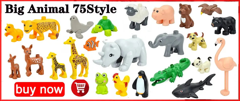 Placa base Duploes de gran tamaño, placas de montaje de ladrillos de 16x16 puntos, partículas grandes, figuras clásicas de animales, bloques de construcción, juguetes para niños