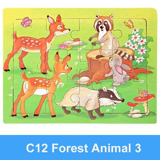 Rompecabezas 3D de madera Montessori de 15x11cm, juego de rompecabezas de inteligencia Animal de dibujos animados, juguetes educativos de Aprendizaje Temprano para niños