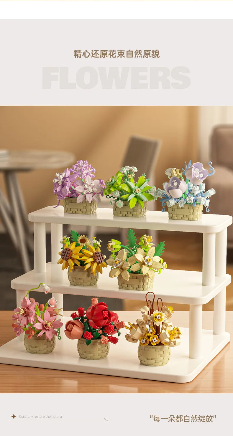 Ramo de flores para adultos, micropartículas de bloques de construcción, juguete para niños y niñas de 6 a 12 años, regalo de cumpleaños, Mini ladrillos de flores
