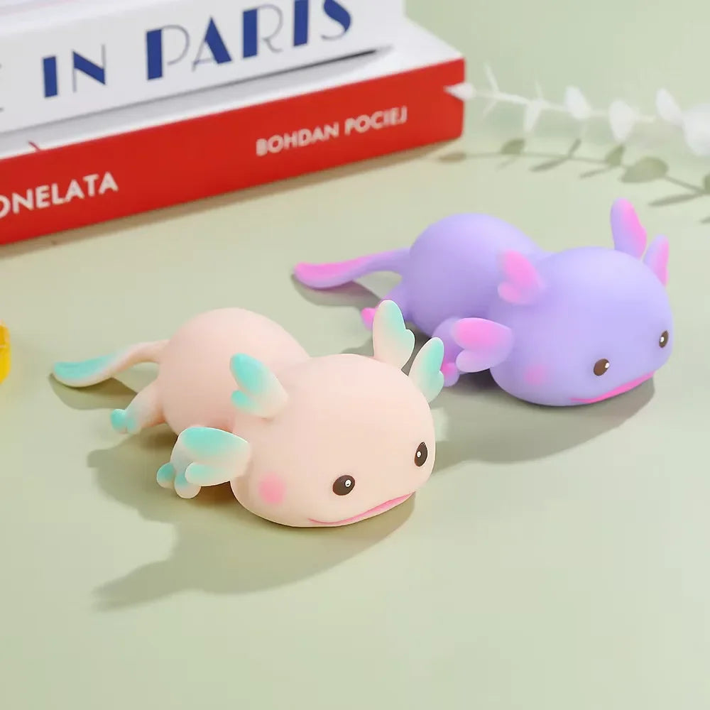 Lindos juguetes para apretar Axolotl, peces de dibujos animados, relajación, antiestrés, juguetes blandos, alivio del estrés, juguetes elásticos de rebote lento para niños adultos