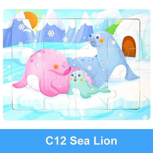 Rompecabezas 3D de madera Montessori de 15x11cm, juego de rompecabezas de inteligencia Animal de dibujos animados, juguetes educativos de Aprendizaje Temprano para niños