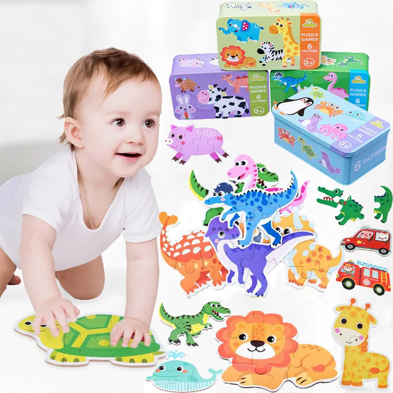 Rompecabezas de animales para niños pequeños de 1, 2, 3 años, niños y niñas, aprendizaje de animales, tarjeta de memoria, juego a juego, juguetes educativos para niños