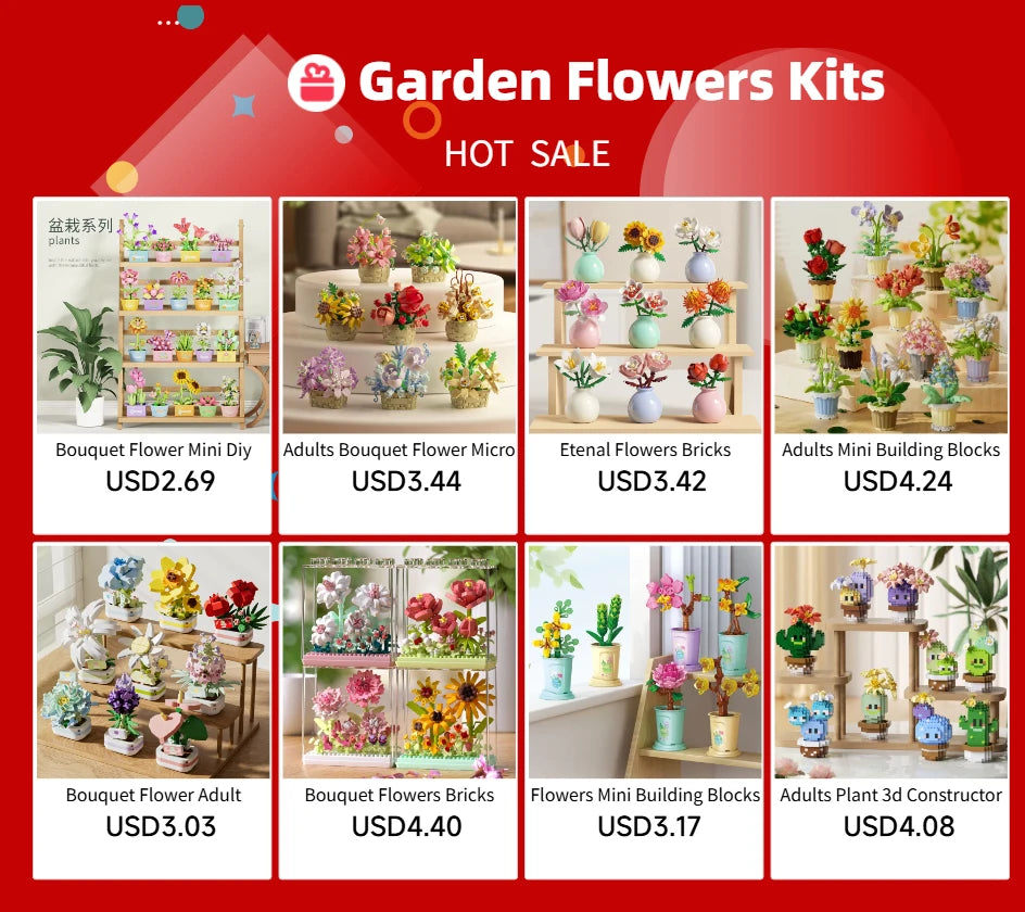 Ramo de flores para adultos, micropartículas de bloques de construcción, juguete para niños y niñas de 6 a 12 años, regalo de cumpleaños, Mini ladrillos de flores