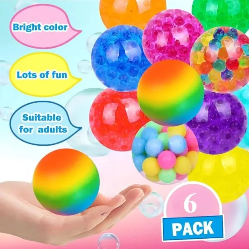 Juego de Mini pelotas antiestrés blandas, pelota para apretar de arcoíris, juguete EDC sensorial, duradero, no tóxico, alivio del estrés, 6 uds.