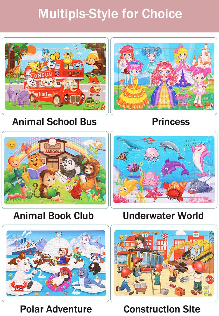 Rompecabezas 3D Montessori de 30 piezas económico, rompecabezas de madera con animales de dibujos animados, juego de mesa, juguetes educativos para niños, regalos