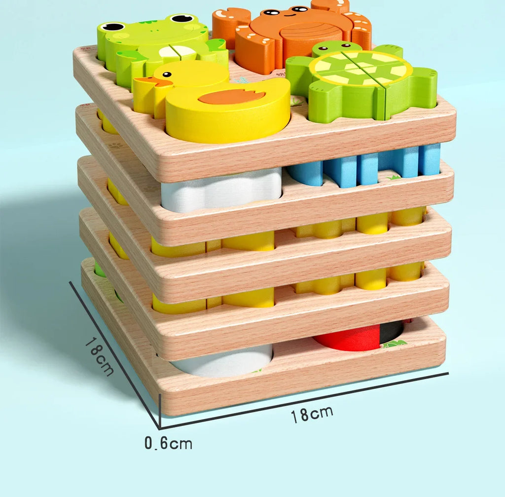 Rompecabezas de madera 3D de dibujos animados Montessori, rompecabezas de tráfico de animales, juguetes para niños, juego cognitivo educativo de Aprendizaje Temprano, regalos para niños