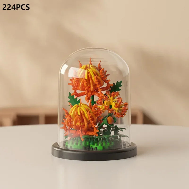 MOC-ramo eterno de rosas, bloques de construcción, conjunto 3D de construcción de flores, caja de exhibición de ramo eterno, juguete de ladrillo para decoración del hogar y la Oficina